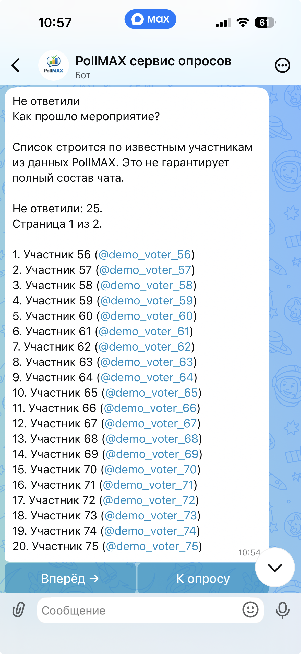 Список неответивших в боте PollMAX